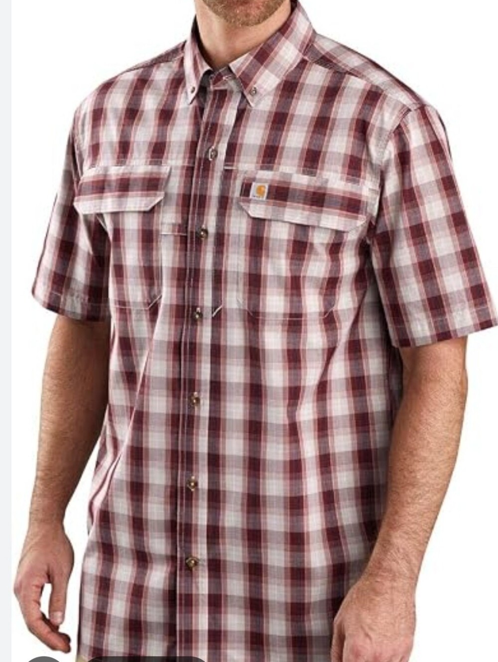 Carhartt Men’s Loose Fit Short-Sleeve Plaid Button-Down Shirt .